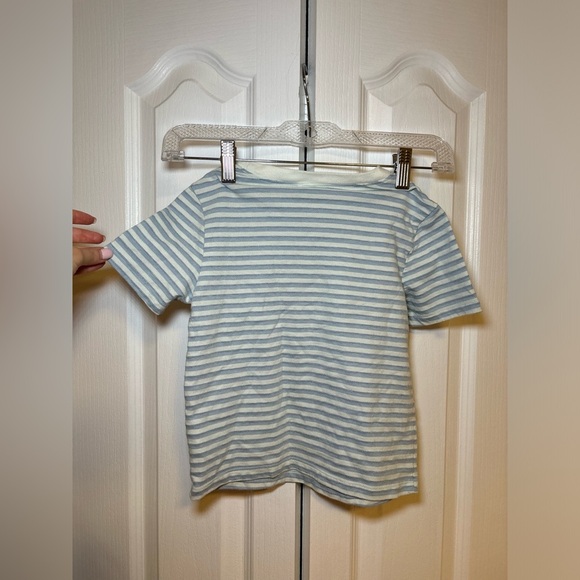 Old Navy - Boys Kids Blue and White Striped Summery Casual Short Sleeve Tee - Picture 2 of 5